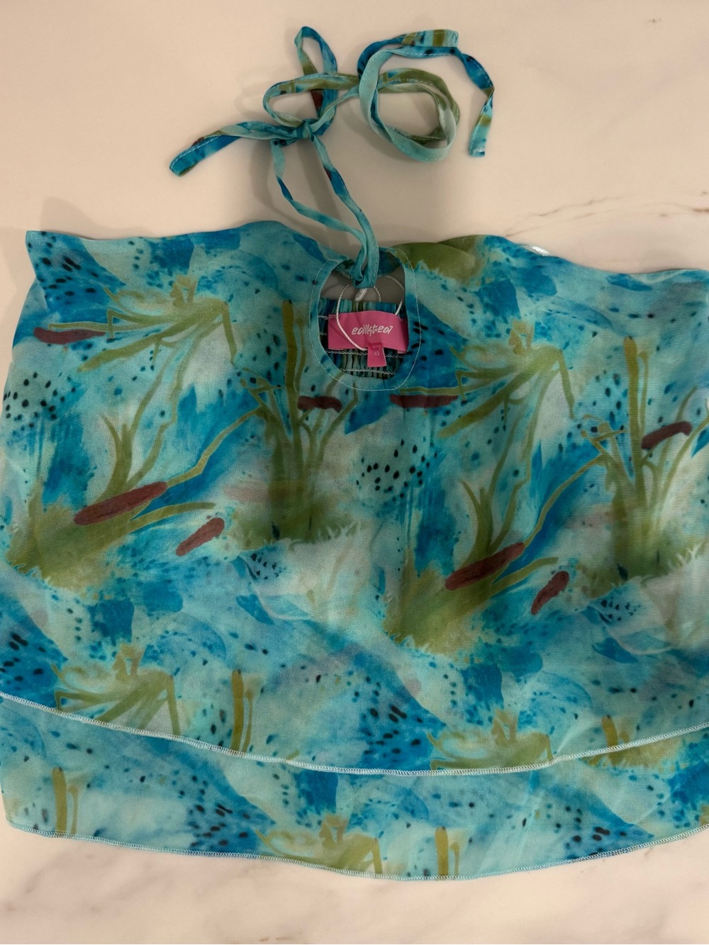 Edikted Blue Teal & Green Smocked Halter Dress
